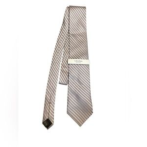 NEW! SILK CALVIN KLEIN Blue Gray Gold Men's Extra Long Tie Quiet Luxury NWT